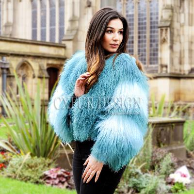 China CX-G-A-158B Breathable European Lady Clothing Winter Jackets With Real Mongolian Fur Lamb Fur Coat Women for sale