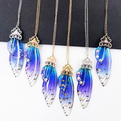 China Butterfly CLASSIC Wing Necklace Rainbow Pendant Cicada Wing Necklaces Girl by Hesiod for sale