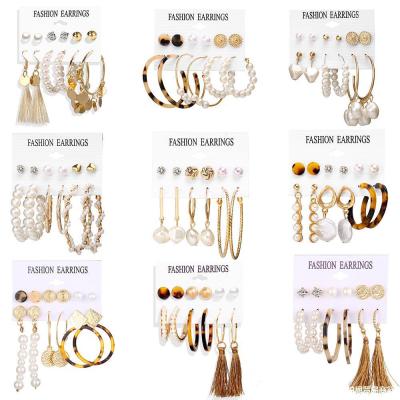 China Hesiod Casual/Sporty Circle Acrylic Earrings Bead Circle Tassel Earrings Stud Earrings 6 Piece Set for sale