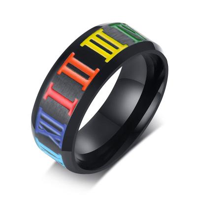 China Rainbow CLASSIC LGBT Pride Rings Gay and Roman Numeral Ring Wedding Bands Lesbian Colorful Enamel by Hesiod for sale