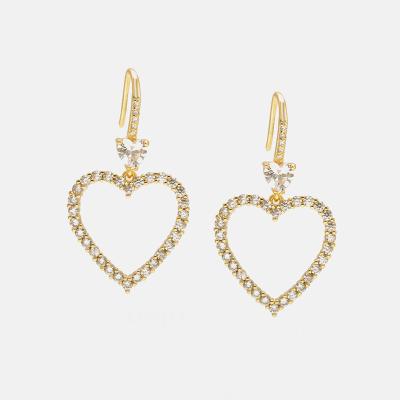 China Hiphop Hesiod Fashion Heart Shaped Dangling CZ Zircon Circle Earrings Gold Earrings Jewelry for sale