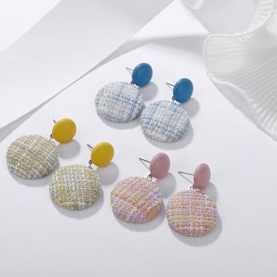 China Wholesale Cute Yarn Woven Earrings Cute Korean Girl Cotton Imitation Leather Round Earrings for sale