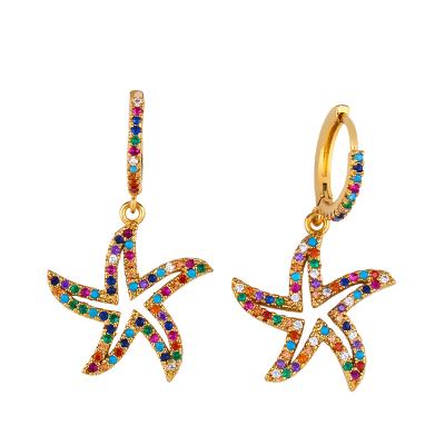 China Sweet Hiphop Starfish Circle Earrings Gold Star Stud Earrings For Women Fashion Jewelry Women Casual Accessories for sale