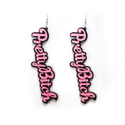 China Pretty CLASSIC Pink English Letters Female Hesiod Acrylic Statement Earrings for sale