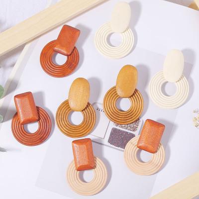 China Hesiod CLASSIC Geometric Round Fashion Rattan Wooden Earrings Jewelry For Women for sale