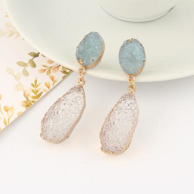 China Natural Vintage Gold Gemstone Quartz Geode Agate Crystal Dangle Studs Earrings Drusilla For Women for sale