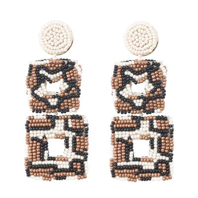 China CLASSIC Double Square Beaded Drop Earrings Handmade Seed Bead Circle Dangle Earrings for sale