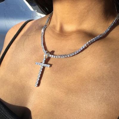 China New Fashion TRENDY Butterfly Cross Necklace For Women Luxury Crystal Rhinestone Chain Necklaces for sale