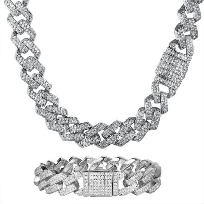 China Hiphop Hesiod 14MM Cuban Link Zircon Bracelet Hip Hop Bracelet Necklace Set for sale