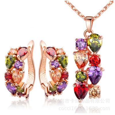 China Hesiod CLASSIC Women's Zircon Jewelry Sets Flower Pendant Necklace Ear Cuffs Earrings Rose Gold Plated for sale