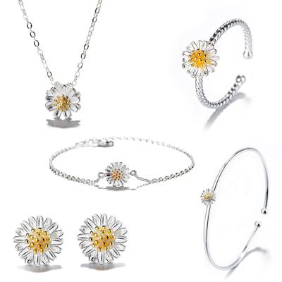 China Hesiod Environmental Friendly Silver Plated Daisy Sunflower Necklace Earrings Bracelet Jewelry Sets For Women Birthday for sale