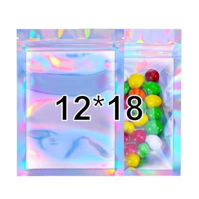 China Moisture Proof In Pouch Mylar Front Zipper Mini Smell Proof Stock 12x18cm Holographic Makeup Foil Ziplock Bag Shiny Clear Resealable for sale