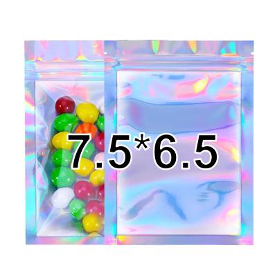 China Moisture Proof in Pouch Resealable Clear Gloss Holographic Makeup Foil Mylar Front Zipper Mini Smell Proof Storage Ziplock Bag 7.5x6.5cm for sale