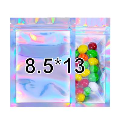 China Moisture Proof In Ziplock Bag Mylar Front Zipper Mini Smell Proof Storage Pouch 8.5x13cm Clear Shiny Holographic Makeup Foil Ziplock Bag for sale