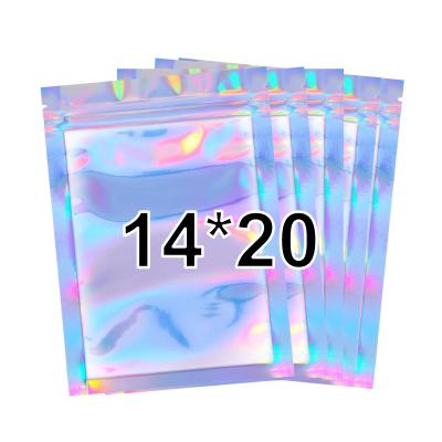 China Moisture Proof in Pouch Resealable Clear Gloss Holographic Makeup Foil Mylar Front Zipper Mini Smell Proof Storage Ziplock Bag 14x20cm for sale