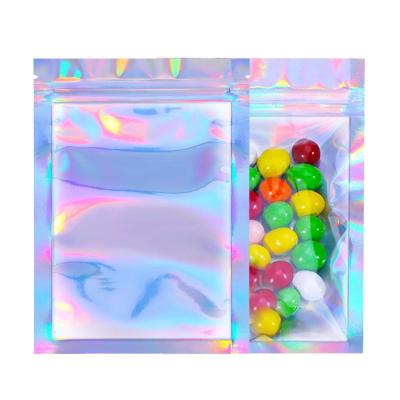 China Front Zipper Mini Smell Proof Mylar Ziplock Bags Holographic Makeup Zipper Pouch Foil Storage Ziplock Bags Clear Shiny 10x15cm Resealable Moisture Proof Bag for sale