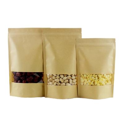 China Materials Recycled In Stock 16x22cm China Stock 16x22cm Resealable Ziplock Kraft Paper White Food Packaging Bag With Clear Window for sale