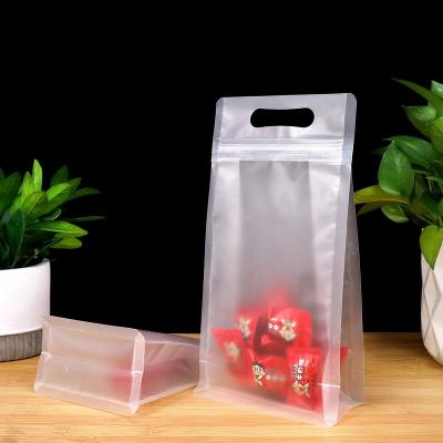 China Custom Safety Matte Square 200 Micron PE Plastic Donuts Handle Food Grade Clear Bag Branded Packaging Bags Heshan Ch Package With Logo for sale