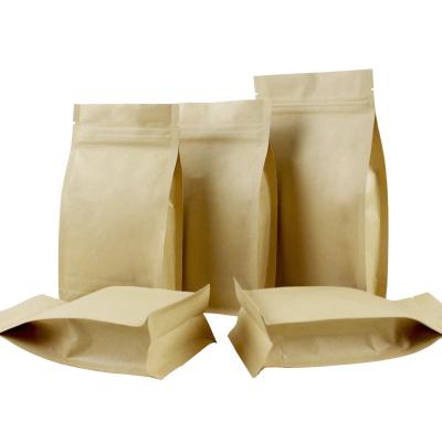 China Recyclable In Stock 18x28cm White Packet Zipper Zipper Foil Striped Side Flat Bottom Paper Bag Brown Beans Packaging 8 Seal Kraft Paper With Window for sale