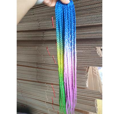 China Hand Tied 3s Box Braids Hot Sale Synthetic Box Braids Hair Extensions Fashion Hair Accerssories Elastic Band Pony Tails Ombre Color for sale