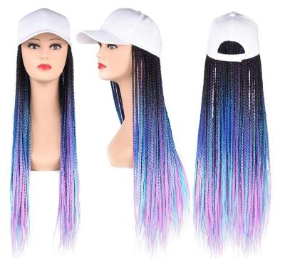 China Wholesale Synthetic High Temperature Fiber 1piece Baseball Cap Wig With Braided Box Braids Wigs For Afro Black Women Daily Wear for sale