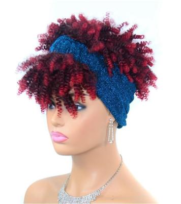 China Wholesale High Temperature Synthetic Afro Kinky Wig Wrap Turban Fiber Headband Fashion Capdo Pony Tail Style for sale