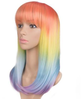 China Hot Sale Rainbow Color Silky Straight Wave Synthetic Bob Short Wigs For Women 18