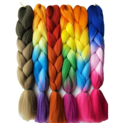 China Pervado Gray Cosplay Hair Dark Yellow Green 3 Tone Ombre Color Jumbo Synthetic Braiding Hair Extensions 100g 24