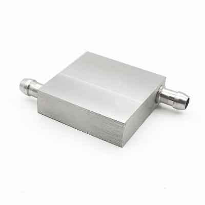 China Aluminum Inner Channel Computer Case 50x50mm Liquid Cooled Dish Waterblock With Opposite Nozzles for sale