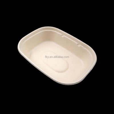 China Bagasse Pulp Rounded Rectangle Take Out Containers Food Lunch Box Compostable Microwave Sugar Cane Bagasse Lunch Box for sale