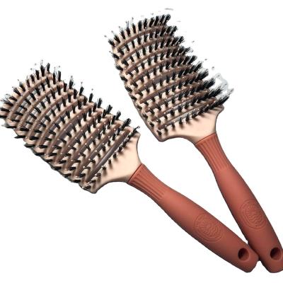 China 100% natural compact boar bristle detangling hair brush, curved for scalp massage, vented for dry speed for sale