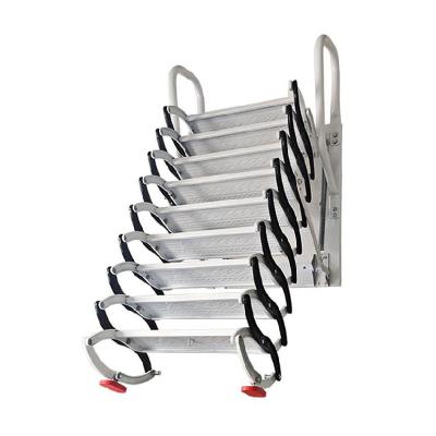 China Customizable Length and Tread Color of Carbon Steel Folding Ladders Wide Accordion Attic Ladder for sale