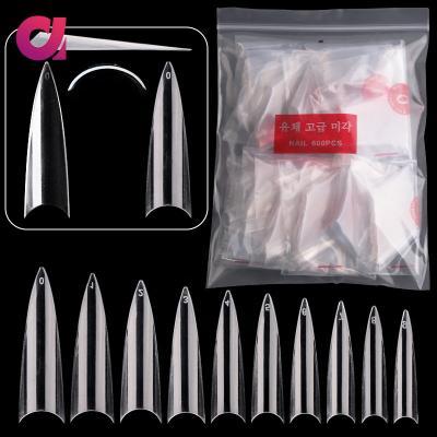 China New Long French Natural False Artificial Nail Tips Stiletto French Nail Tips for sale