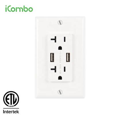 China iCombo Socket 20A Usa Wall Plug Duplex Receptacle USB Screw Mount Surge Protection for sale