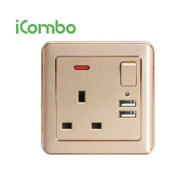 China UK standard 13A screw type switched socket with neon and 2USB for sale