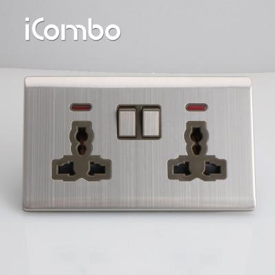 China Multi Functional Stainless Steel Screw Double 13A iCombo Switch Socket With Light for sale