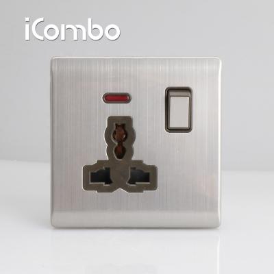 China Multi Functional iCombo Stainless Steel Switch 13A Plug Screw In With Light for sale