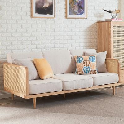 China Solid Wood Corner Sofa Bed Living Room Furniture Frame Rattan Fabric Sofa for sale