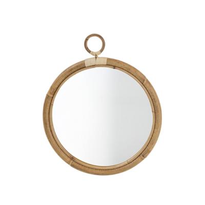 China Large Shape Contemporary Handmade Vanity Craft Beauty Round Wood Frame Rattan Decorative Woven Wicker Wall Mirror for sale