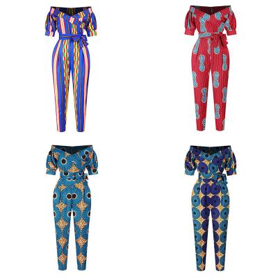 China Autumn African Women's Print Nightclub Lantern Casual Urban Leisure Pants Sheath Waist Line One-shoulder Neck Jumpsuit Tie for sale