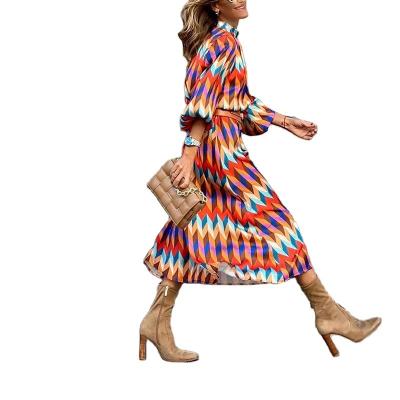 China Fashion explosive geometric printing washable explosive European and American women's clothing spring mid-length dress for sale