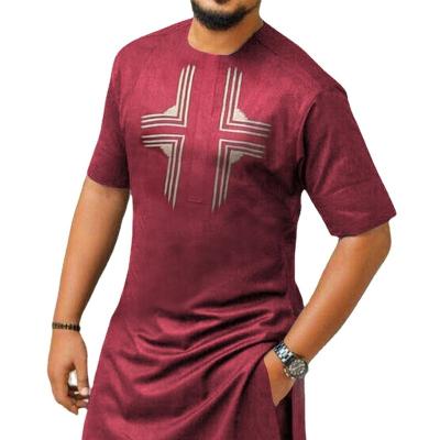 China African Ethnic Red Spot Collarless Slim Fit Polyester Cotton Casual Shirt 1174091 for sale