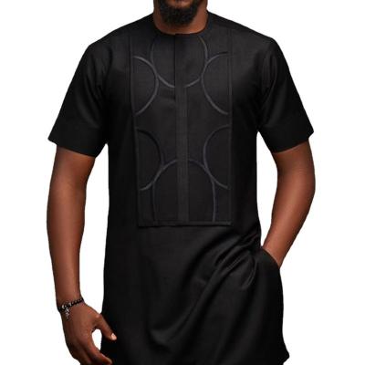 China 2022 Summer Black Ordinary Round Neck African National Style Mid Length Shirt Polyester Short Sleeve 1148629 Youth for sale