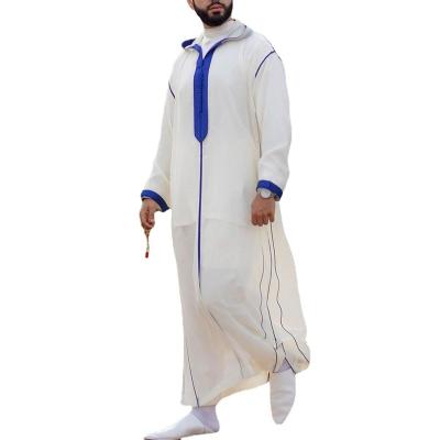 China Plain White Muslim Men's Polyester Slim Fit Stain Long Dress Muslim Shirt 1133978 for sale