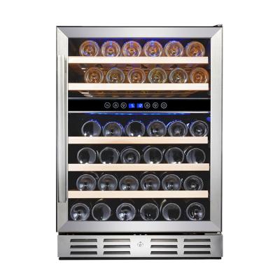 China Non-seamless door with handle 150L SS supermarket commercial refrigeration equipment double zone temperature control wine cabinet for sale