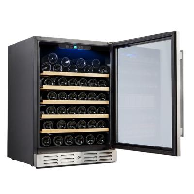 China Non-seamless door with handle 150L single-zone wine cooler high-end electronic refrigerated wine cooler constant temperature and humidity 52 bottles SS for sale