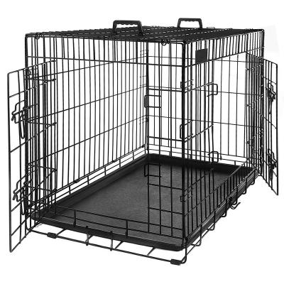 China Wholesale Viable Running Dog Cage Pet Kennel Dog Cage Foldable Iron Double Door With Tray for sale