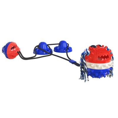 China Viable High Elastic Rope Squeak Function Reinforce Sucker Pull Rope Ball Dog Chew Toys for sale