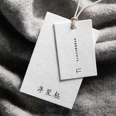 China New Viable Original Logo Private Label White Two Pieces Paper Hang Tags Garment Print Design Hangtag For Apparel for sale