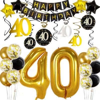 China 18th 21st 30th Fortieth Fiftieth Sixtieth Seventieth Recyclable Premium Black and Gold Happy Birthday Decoration Party Decor for Men Latex Foil Balloon for sale